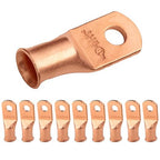 SELTERM 10pcs 1 AWG - 1/4" Stud - Battery Lugs, Heavy Duty Wire Lugs, Ring Terminals, Battery Cable Ends,1 Gauge Terminals, UL Bare Copper Eyelets Electrical Battery Terminal Connectors