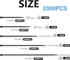 2000 PCS Zip Ties Assorted Sizes 4+6+8+10+12 Inch Self-locking Nylon Cable ties Heavy Duty Outdoor, UV Resistant Wire Straps for Home Office Garden Workshop Indoor Outdoor Fence((White)