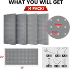 Pegboard, Metal Peg Board, Pegboards Wall Organizer with 76 Pcs Hooks, Sturdy Peg Board for Garage Tool Organization, Home & Office Wall Decoration (Grey, 4 Pack)