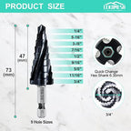 Cobalt Step Drill Bit - 1/4"-3/4" Four Spiral Flute Cobalt Step Drill Bit M35 with Impact Ready Unibit for Stainless Steel Metal Aluminium Copper Wood Plastic