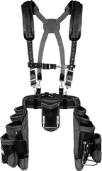 FUERI Leather Tool Belt with Suspenders Heavy Duty Bags Dual Hammer Holsters Tool Pouches for Men Construction Carpenters Electricians Framers Women Workers 16 Pockets