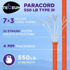 TECEUM 5/32" Paracord Rope 1000 – 1000ft / 200ft / 100ft / 50ft – Tactical Parachute Cord 4mm – 45+ Colors – Nylon String for Survival & Camping Gear – Stripe Cord for Survival – Utility Rope