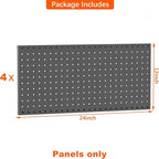 TORACK 4Pcs Metal Pegboard Panels(12"*24") for Wall, Garage Tools Pegboard System for Workbench, Modular Peg Board, Tool Organizer Board Kit for Pegboard Hooks(Pack of 4, Black)