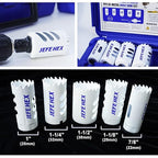 JEFE HEX Bi-Metal Hole Saw Kit, 7-Piece Hole Saw Set 7/8",1",1-1/8",1-1/4" and 1-1/2" Hole Saw with Mandrels for Metal, Wood, Plastic, PVC and Drywall