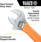 Klein Tools O50710 Adjustable Wrench, Precision Forged 1 1/2-Inch Extra-Capacity Jaw, SAE and Metric Scales, Plastic-Dipped Handle, 10-Inch