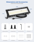 120W LED Shop Lights with Remote, 5FT Power Cord and US Three-Prong Plug, 18000LM 6000K, Aluminum Garage Lighting, IP65 Waterproof, Plug & Play for Warehouse, Workshop, Basement, 2PCS