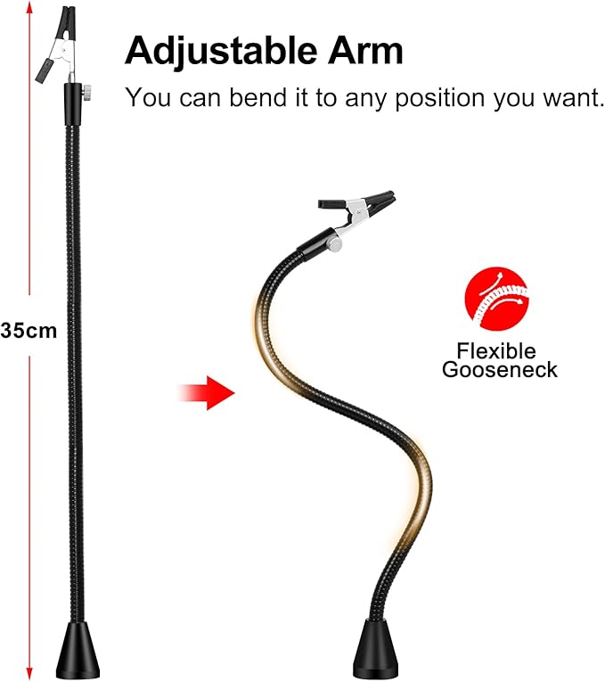 Magnetic Helping Hands Soldering Third Hand Tool PCB Holder Two Flexible Metal Arms Alligator Clips Strong Magnet Base - Can Be Put Anywhere for Electronics Soldering Jewelry Painting Art Crafts Hobby
