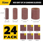 24-Pack Assorted Grit Spindle Sanding Sleeves - 2-Inch Length - Various Diameters of 1/2 in, 3/4 in, 1 in, and 1-1/2 inches