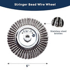 Benchmark Abrasives 6" x 1/4" Stringer Bead Wire Wheel with 5/8"-11 Thread, for Weld Cleaning, Weld Spatter Removal, Stripping, Deburring, Use with Angle Grinders - (6" x 1/4", Stainless) (Stainless)