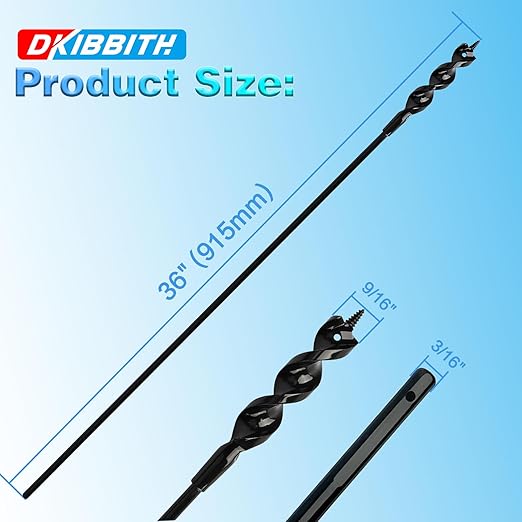 Flexible Installer Drill Bit for Pulling Wires Through Walls Ceilings and Sidewalks,36-Inch Long, 9/16-Inch Auger with a Fish Eye Hole and Screw Point, 3/16" 3-Flat Anti-Slip Shank.