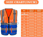Orange Blue 6XL 7XL 8XL High Visibility REFLECTIVE Safety Vest with zipper Reflective Strips 7 Pockets