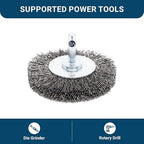 Benchmark Abrasives 3" Mounted Crimped Wire Wheel for Cleaning deburring on Cast Iron, Steel, Titanium, Nickel, 1/4" Shank for Rotary Tools (5 Pack) - Carbon Steel