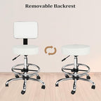 OmySalon Drafting Chair,Ergonomic Office Desk Chair with Back Support,Tall Adjustable Rolling Stool with Footrest & Thick Seat Cushion,Computer Chair for Salon Medical Spa Home Bar Kitchen, White