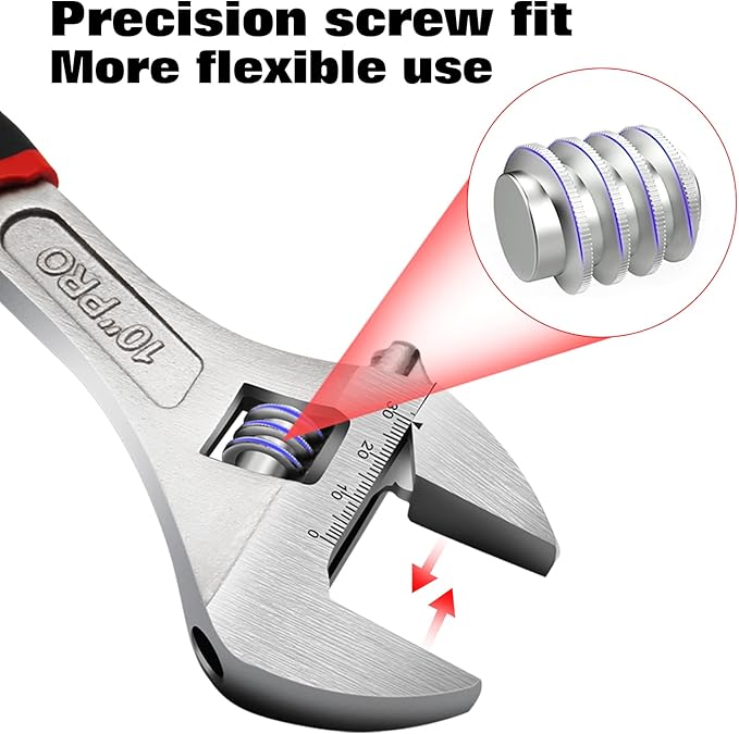 WISEUP Professional Adjustable Wrench 12 Inch Cr-V Forged Industrial Grade Hand Tools Wrench Set With Anti-Slip Grip Large Adjustable Wrenches
