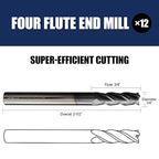 6 Pcs 1/4" Carbide Square End Mill, 4-Flute TIALN Coated CNC Mill Bits for Steel, Alloy Steels, Hardened Steel, End Mills for Precision Milling Tasks, DIYers & Professionals