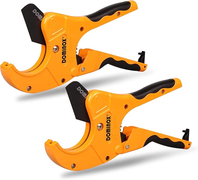 DOMINOX 2PCS PVC Pipe Cutter, Cuts up to 2-1/2" PEX, PVC, PPR, Plastic Hoses& Plumbing Pipes,Ratchet PVC Cutter Tool with SK5 Blade and Aluminum Alloy Body, 2PCS