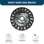 Benchmark Abrasives 4” Standard Twist Knot Wire Wheel with Arbor 5/8"-11 Thread, for Weld Cleaning, Weld Spatter Removal, Stripping, Deburring, Use with Angle Grinders - Carbon Steel (5 Pack)