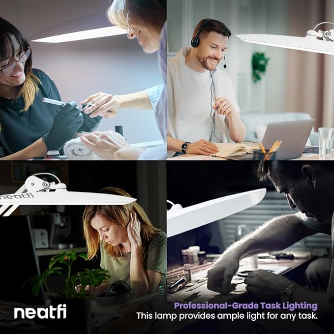 Neatfi XL 2,200 Lumens LED Task Lamp, 24W, 117 Pcs SMD LED, 4 Level Brightness, Dimmable, Desk Light for Home, Office, Workbench (Non-CCT with Base, White)