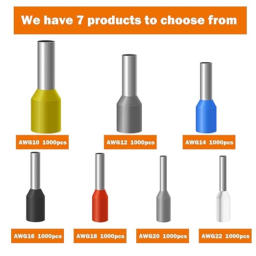 Fidioto Grey AWG20 1000pcs Wire Ferrules Terminals, AWG20 Terminal Connector Wire Insulated Cord Pin Ends Terminals for Electric, Industrial, Chemical Industry, Power Control System, etc.