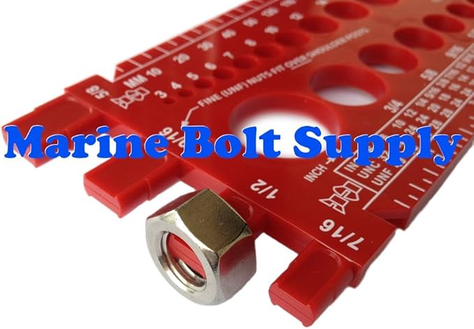 Nut, Bolt & Screw Gauge Standard & Metric Coarse & Fine Diameter, Length & Thread Pitch (Red)