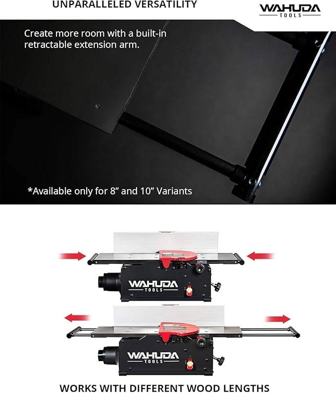 Jointer - 8-inch Benchtop Wood Jointer, Spiral Cutterhead Portable Jointer, Cast Iron Tables w/Pull Out Extensions, 4-Sided Carbide Tips & 10amp Motor, Woodworking Tools (50180CC-WHD)