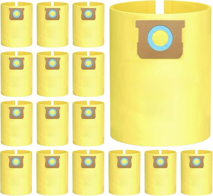 16-Pack 5-8 Gallon Bags replace for Shopvac, Type E 90661 9066133, Type H 90671 9067133.Disposable Wet Dry Vacuum Collection Bags, Yellow