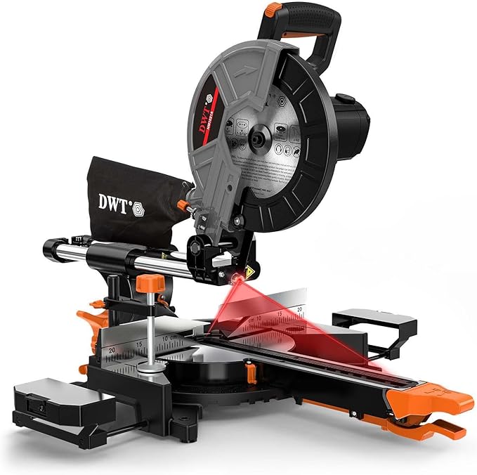 Sliding Compound Miter Saw with 3 Blades, 15A 10", Double Speed (4500 RPM & 3200 RPM), Bevel Cut (0°-45°) with Laser, Extension Table, Iron Blade Guard, Cutting Wood, PVC or Soft Metal