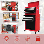 13 Drawer Rolling Tool Chest with Wheels, 2 in 1 Detachable Tool Chest with Drawers, Large Tool Box with Lock, Metal Tool Cabinet for Garage Workshop(Red-Black)
