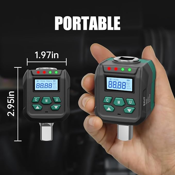 1/2-Inch Drive Digital Torque Adapter, 15-295 ft-lb (20-400 Nm), ±2% Accuracy - High-Torque Meter Gauge & Checker with Buzzer & LED for Truck, Tractor, Farm Equipment & Automotive Lug Nuts