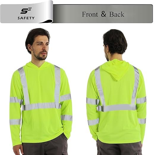 sesafety Safety Long Sleeve Construction Shirts for Men, Class 3 High Visibility Safety Shirt Work, Hi Vis Reflective Shirts with Hoodie Breathable Yellow 4XL