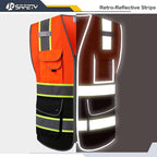 JKSafety 9 Pockets Hi-Vis Fluorescent Color Mesh Reflective Safety Vest for Men Women | Chaleco de seguridad para hombres y mujeres (100-Orange-Black 4XL)