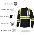 Hi Vis Safety Long Sleeve Shirts，High Visibility Class 3 T Shirts with Reflective Strips and Pocket, Quick Dry Mesh Construction Work Shirt for Men/Women (Black,3XL)