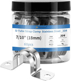 60Pcs 7/10 Inch (18mm) 304 Stainless Steel Conduit Clamps, U-Tube Strap Pipe Clamp Two Hole Strap U Bracket Rigid Pipe Strap Clamps Metal Conduit Strap Tension Clips U-tube Clamp Heavy Duty