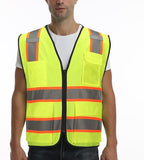 9 Pockets High visibility Class 2 Safety Vest，Hi Vis Vest with 2 inch wide Reflective Strips security vest with Zipper construction work vest for men &women Lime,3XL