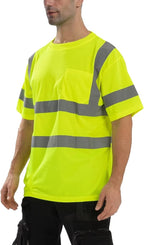 High Visibility Class 3 T Shirts，Hi Vis Safety Shirts with Reflective Strips and Pocket, Short Sleeve Quick Dry Mesh Construction Work Shirt for Men/Women Lime,5XL