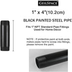 GeilSpace 1" × 4" Pre-Cut Black Metal Pipe, Industrial Steel Fits Standard One Inch Black Threaded Pipes and Fittings - Vintage DIY Industrial Shelving (1" × 4")