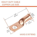 10pcs 4 AWG-5/16”(M8) Ring Terminals Lugs 4 Gauge Battery Cable Ends Heavy Duty Copper Wire Lugs Battery Terminal Connectors