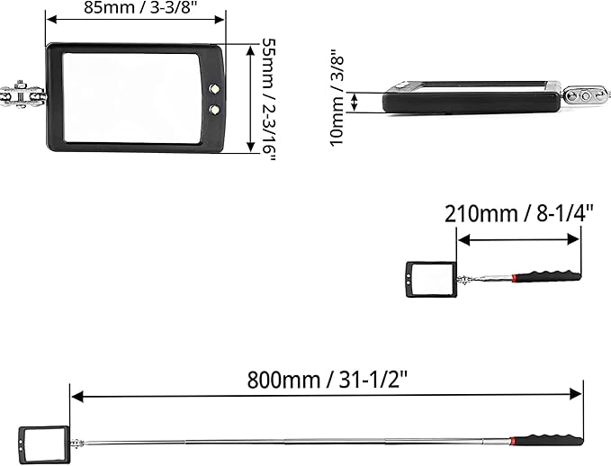 Inspection mirror telescoping with light Mirror practical addition to car repair, and anyone's toolbox Inspection Tool for Checking Vehicle, and Other Small Parts Extended (Inspection mirror-2PCS)