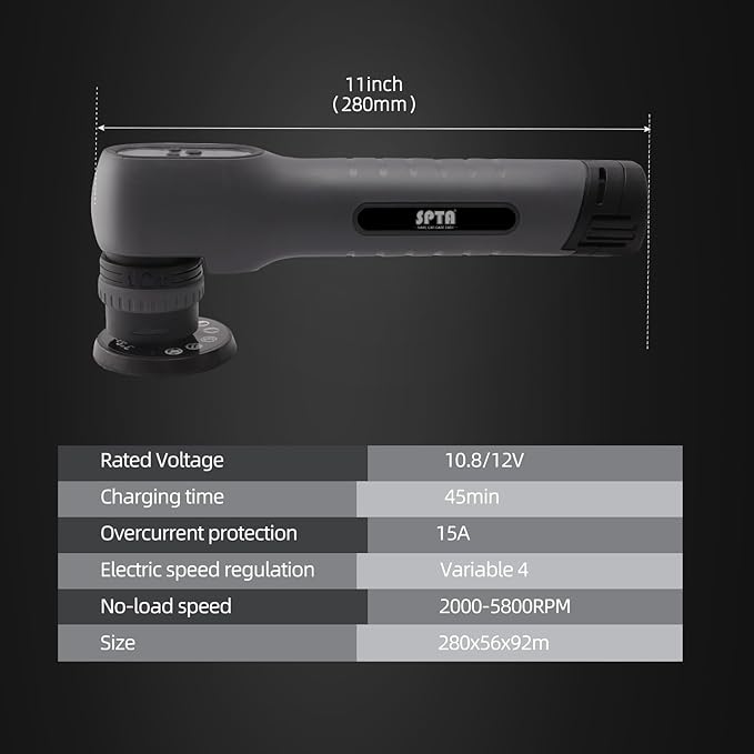Cordless Mini Polisher, SPTA 12V Cordless Polisher for Detailed Polishing, Cordless Car Buffer Polisher, RO&DA Buffer Polisher with Mini Polishing Pads and Wool Pads for Polishing, Sanding, Cleaning