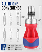 WORKPRO 12-in-1 Stubby Ratcheting Multi-bit Screwdriver, Short Screw Drivers with Magnetic, Quick-load Mechanism, Premium S2 Steel, Small Screwdriver with Double End Bits in Handle