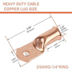 10pcs 2/0 AWG-1/4”(M6) Ring Terminals 00 Gauge Copper Wire Lugs Battery Cable Ends Heavy Duty Battery Cable Terminal Connectors