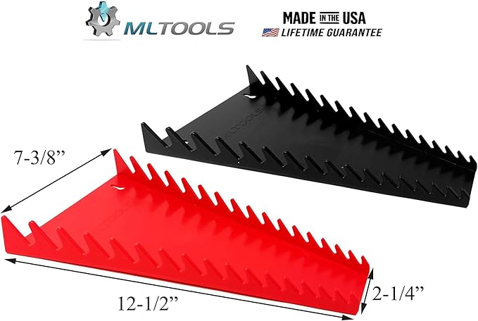 16-Tool Wrench Organizer - Low-Profile V-Shape Wrench Holder, Fuel & Solvent Resilient - In-Drawer Wrench Tray For Garage, Workshop - Made in USA Red & Black