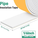 Pipe Insulation Tape, Foam Insulation Tape for Outdoor Pipes Winter Freeze Protection, Foam Pipe Insulation Wrap, Heat Tape for Water Pipes, Copper Pipes, PVC, AC Line, 3in x 15ft, White