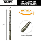 10-Pack SDS Plus 1/4" x 6" Rotary Hammer Drill Bits, Carbide Tipped for Brick, Stone and Concrete