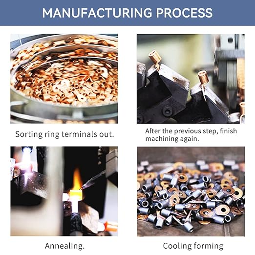 HKS 50 PCS Ring Terminals 1/4" Blue 16-14 AWG - M6 - Electrical Connectors - Heat Shrink Wire Connector Kit - Tinned Red Copper - Automotive Marine Ring Connectors - Waterproof and Insulated