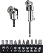 105 Degree Right Angle Drill Adapter, 2025 New Right Angle Head Drill Driver Extension Bit Power Screwdriver Socket Adapter, Corner Tool Screw Hub with Multi-function Bend Screwdriver Bit (Short+Long)