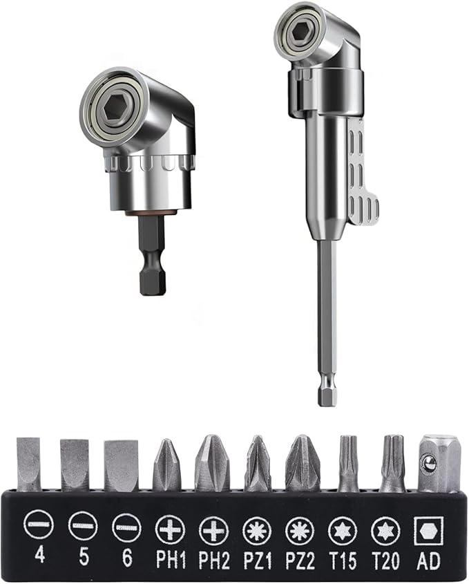 105 Degree Right Angle Drill Adapter, 2025 New Right Angle Head Drill Driver Extension Bit Power Screwdriver Socket Adapter, Corner Tool Screw Hub with Multi-function Bend Screwdriver Bit (Short+Long)