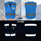 TCCFCCT Safety Vest for Men Women 9 Pockets High Visibility Reflective Vest for Safety, Work Vest with Reflective Strips, Meets ANSI/ISEA Standards, (Blue, X-Large)