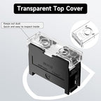 4Pcs DIN Rail Terminal Blocks with Cover, IN-411S 600V 60A Electrical Connection Terminals, 8Pcs 14-12 AWG Insulated Fork Spade Wire Connectors & 3.15 Inch DIN Rail Included