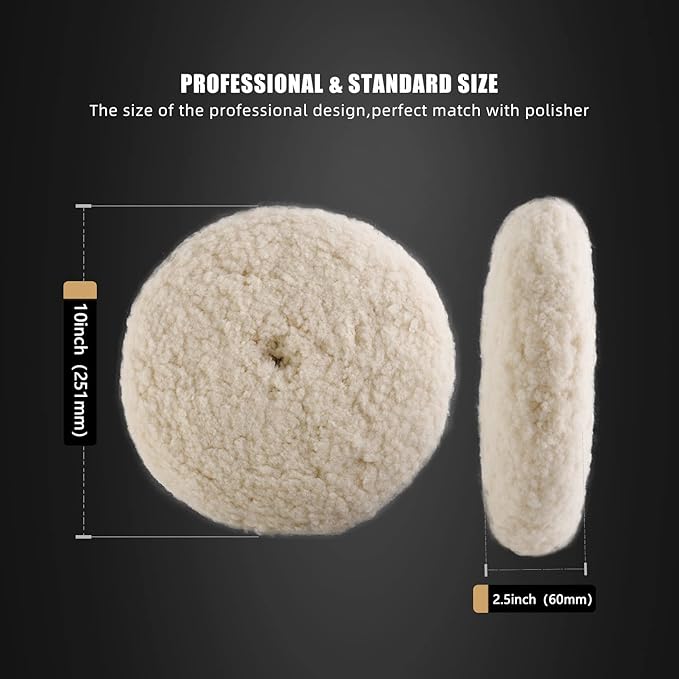 SPTA 8" (200mm) Wool Buffing Pad, Double Side 100% Natural Wool Pad with 5/8-11 Thread for 2-Sided Compound Cutting and Polishing for Automotive, Marine and Epoxies